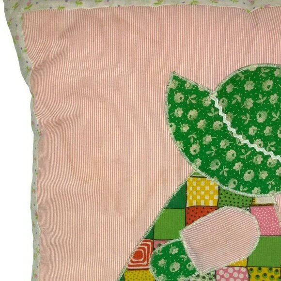 Sunbonnet Sue Handmade Patchwork Throw Pillow Pink Green Calico Seersucker - Picture 3 of 4